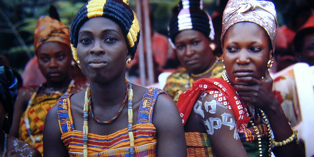 Ghanaian women in traditional Ghanaian dress.